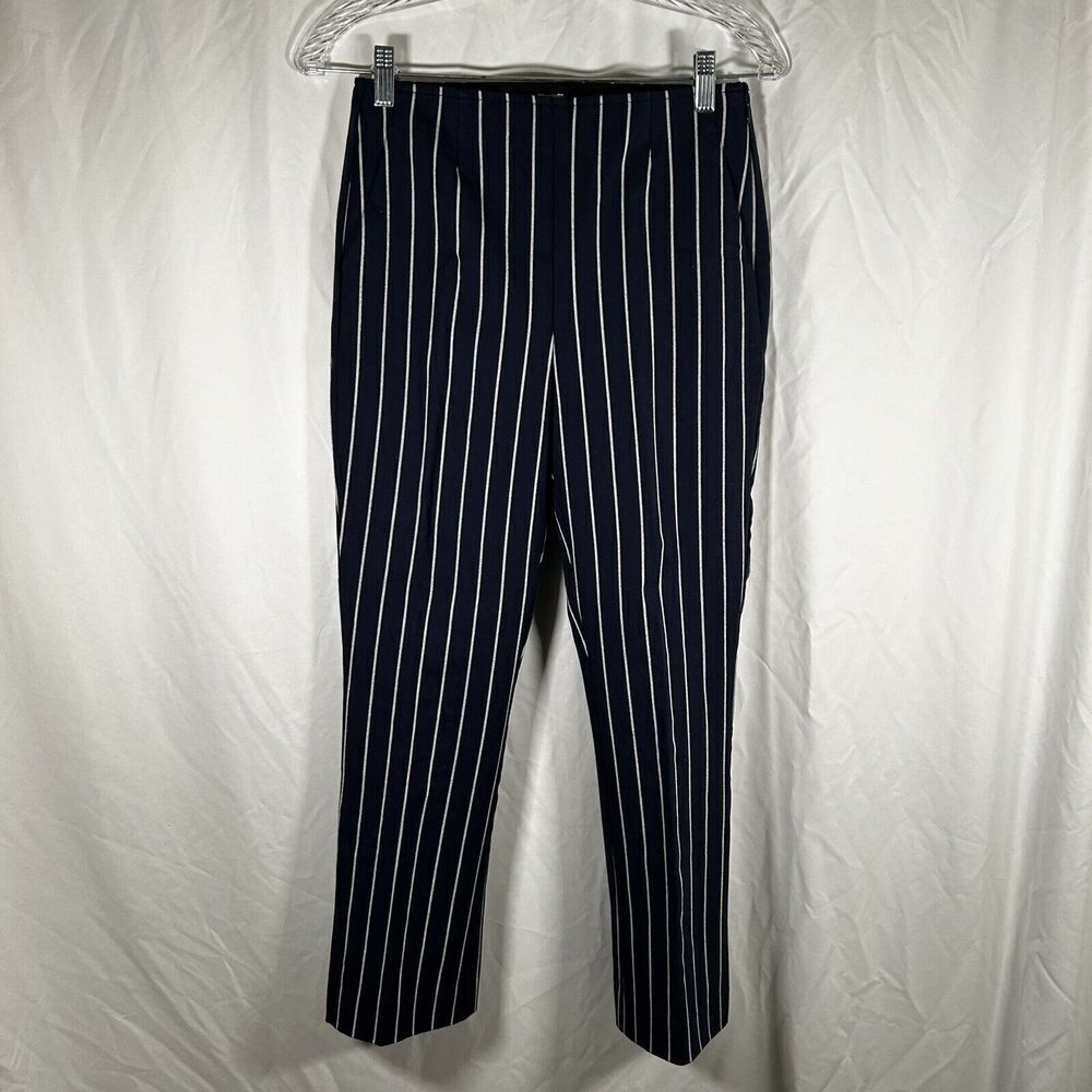 Gap Pants Women's 4 Blue White Striped Crop Flare Cotton Blend Side Zip